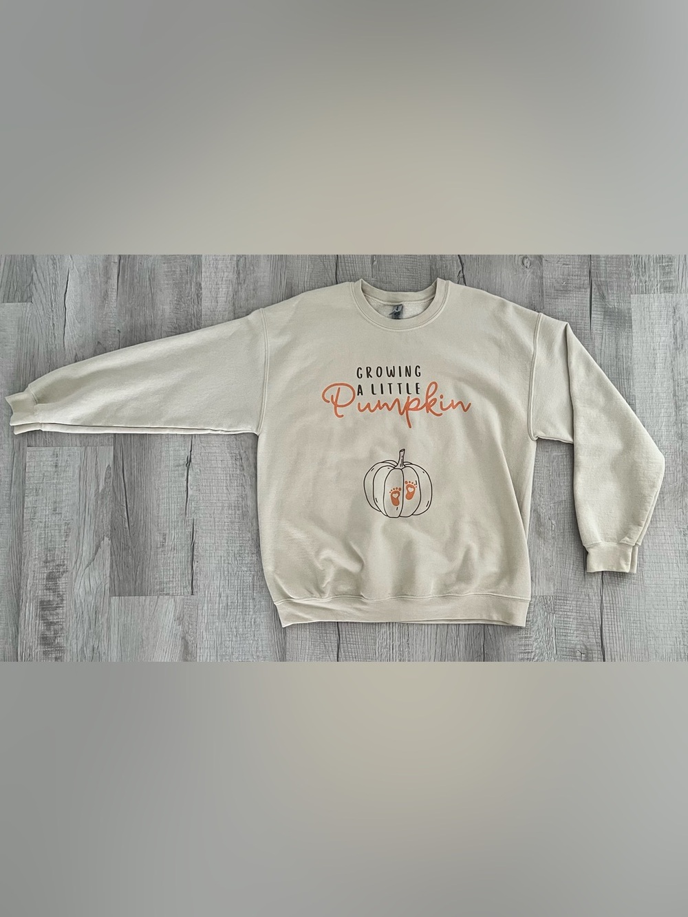 Gildan Cream "Growing a Little Pumpkin" Crewneck Sweatshirt with Orange Print